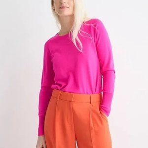 J. Crew Halle Crewneck Merion Wool Lightweight Sweater in Neon Fuchsia Pink